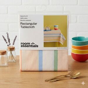 Room Essentials 60x104" Pastel Stripe Tablecloth  100% Cotton | Seats 8-10 | NWT